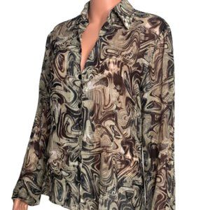 Chico's Silk Long Sleeve Button Down Blouse Sz 1